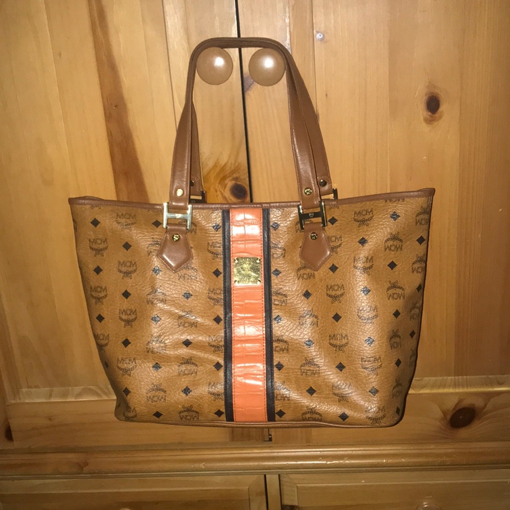 AUTHENTIC COGNAC “MCM” LARGE TOTE BAG